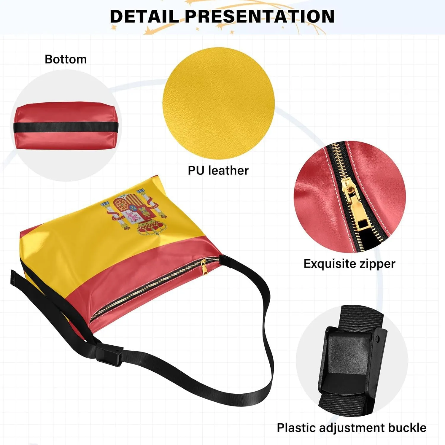 MCHIVER Flag Hobo Shoulder Bag for Women Men PU Leather Crossbody Bag Slouchy Tote Handbags for Working Shopping Traveling