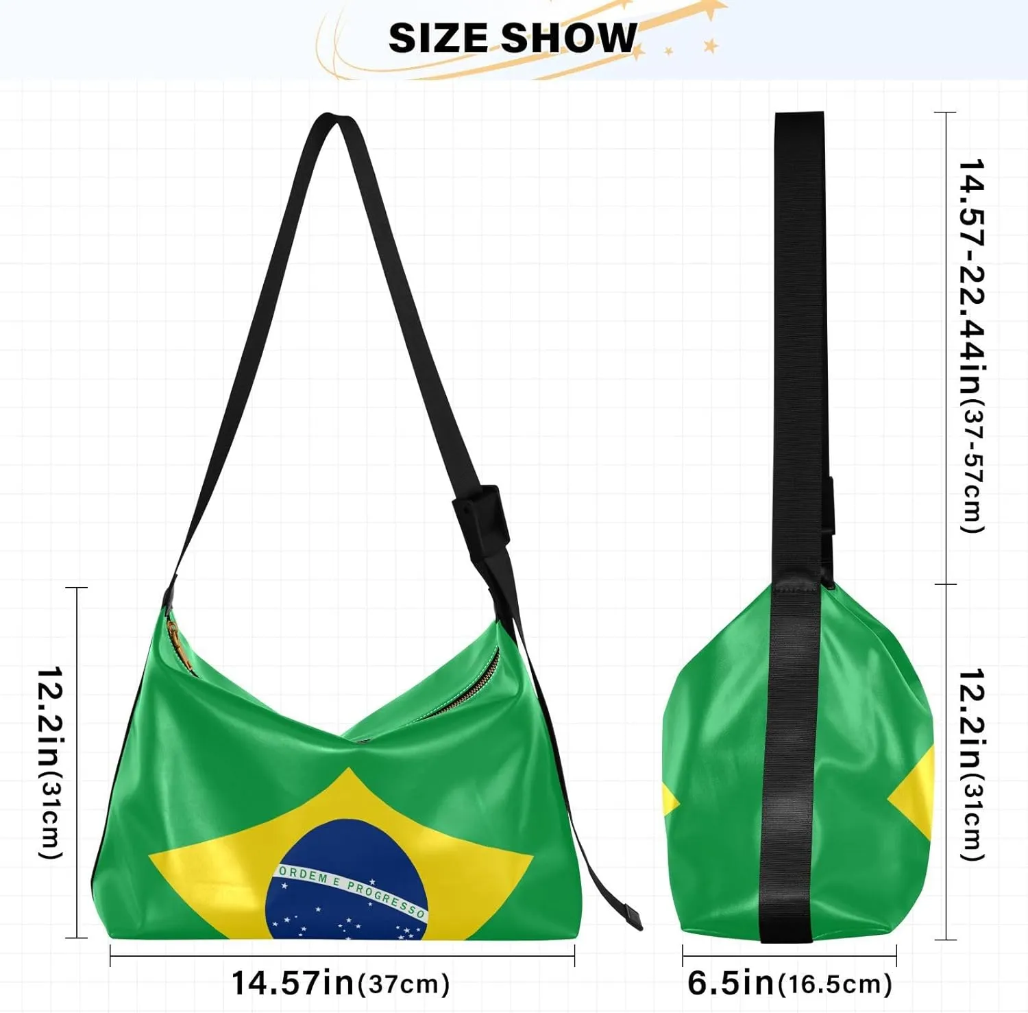 MCHIVER Flag Hobo Shoulder Bag for Women Men PU Leather Crossbody Bag Slouchy Tote Handbags for Working Shopping Traveling