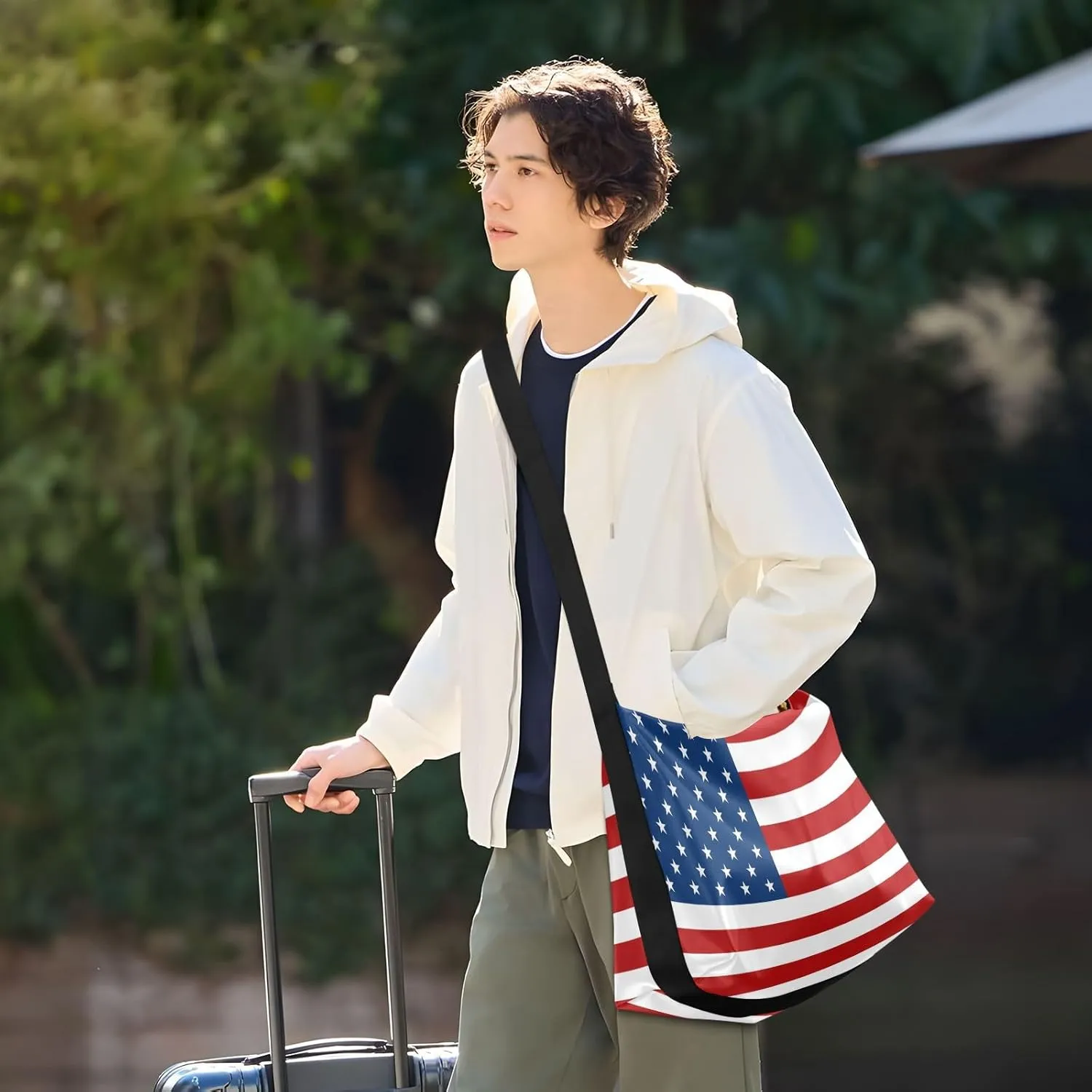 MCHIVER Flag Hobo Shoulder Bag for Women Men PU Leather Crossbody Bag Slouchy Tote Handbags for Working Shopping Traveling