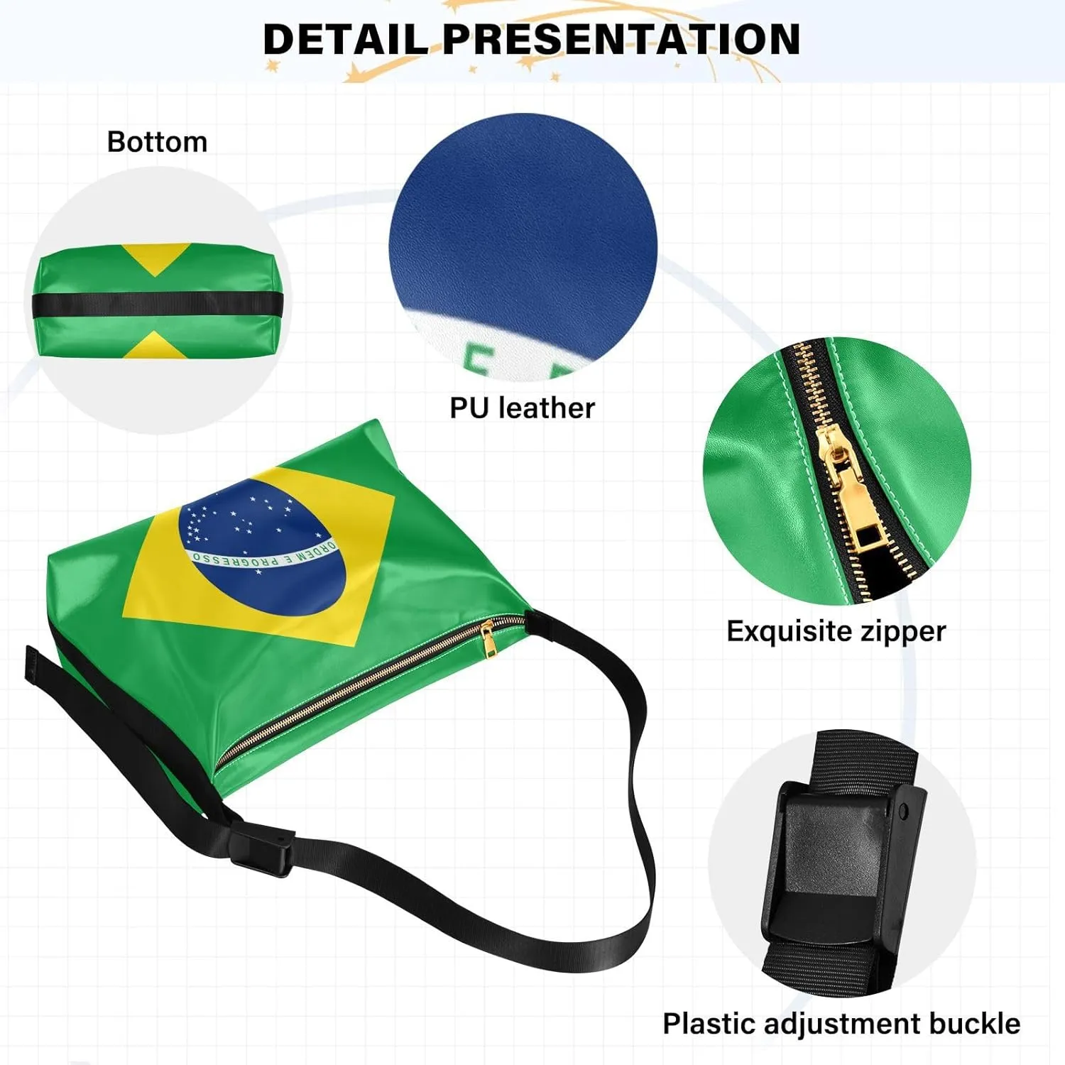 MCHIVER Flag Hobo Shoulder Bag for Women Men PU Leather Crossbody Bag Slouchy Tote Handbags for Working Shopping Traveling