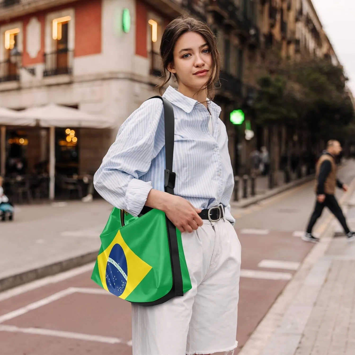 MCHIVER Flag Hobo Shoulder Bag for Women Men PU Leather Crossbody Bag Slouchy Tote Handbags for Working Shopping Traveling