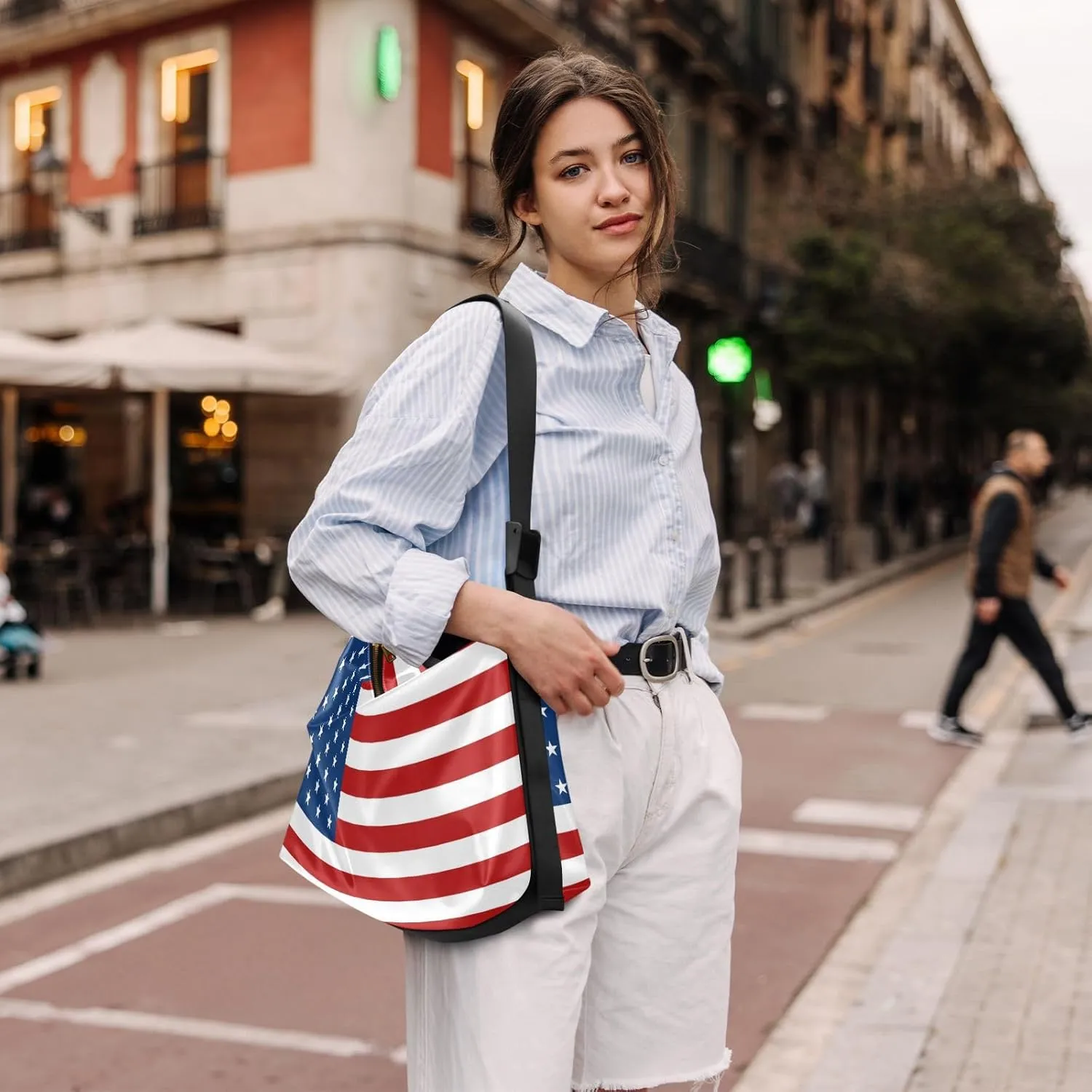 MCHIVER Flag Hobo Shoulder Bag for Women Men PU Leather Crossbody Bag Slouchy Tote Handbags for Working Shopping Traveling