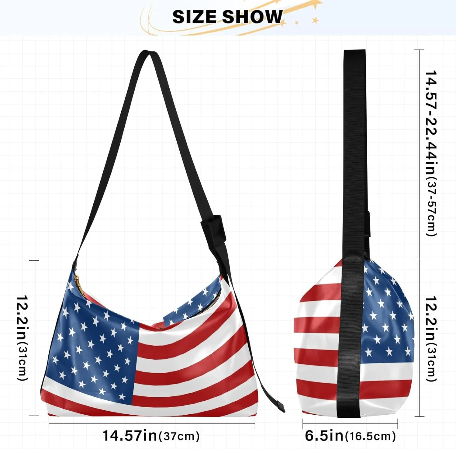 MCHIVER Flag Hobo Shoulder Bag for Women Men PU Leather Crossbody Bag Slouchy Tote Handbags for Working Shopping Traveling
