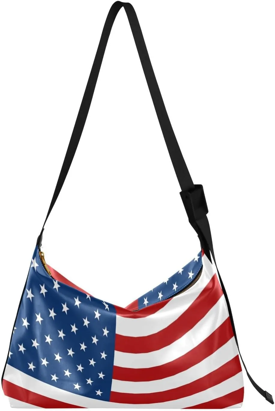 MCHIVER Flag Hobo Shoulder Bag for Women Men PU Leather Crossbody Bag Slouchy Tote Handbags for Working Shopping Traveling