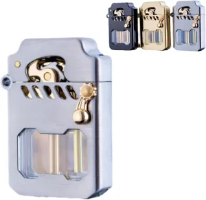 Mecha Metal Rocker, Retro Transparent Oil Tank Kerosene Lighter (Silver)