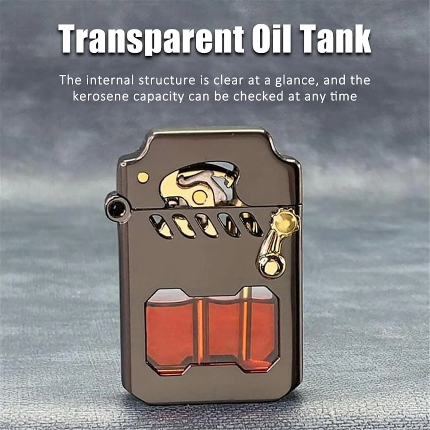 Mecha Metal Rocker, Retro Transparent Oil Tank Kerosene Lighter (Silver)