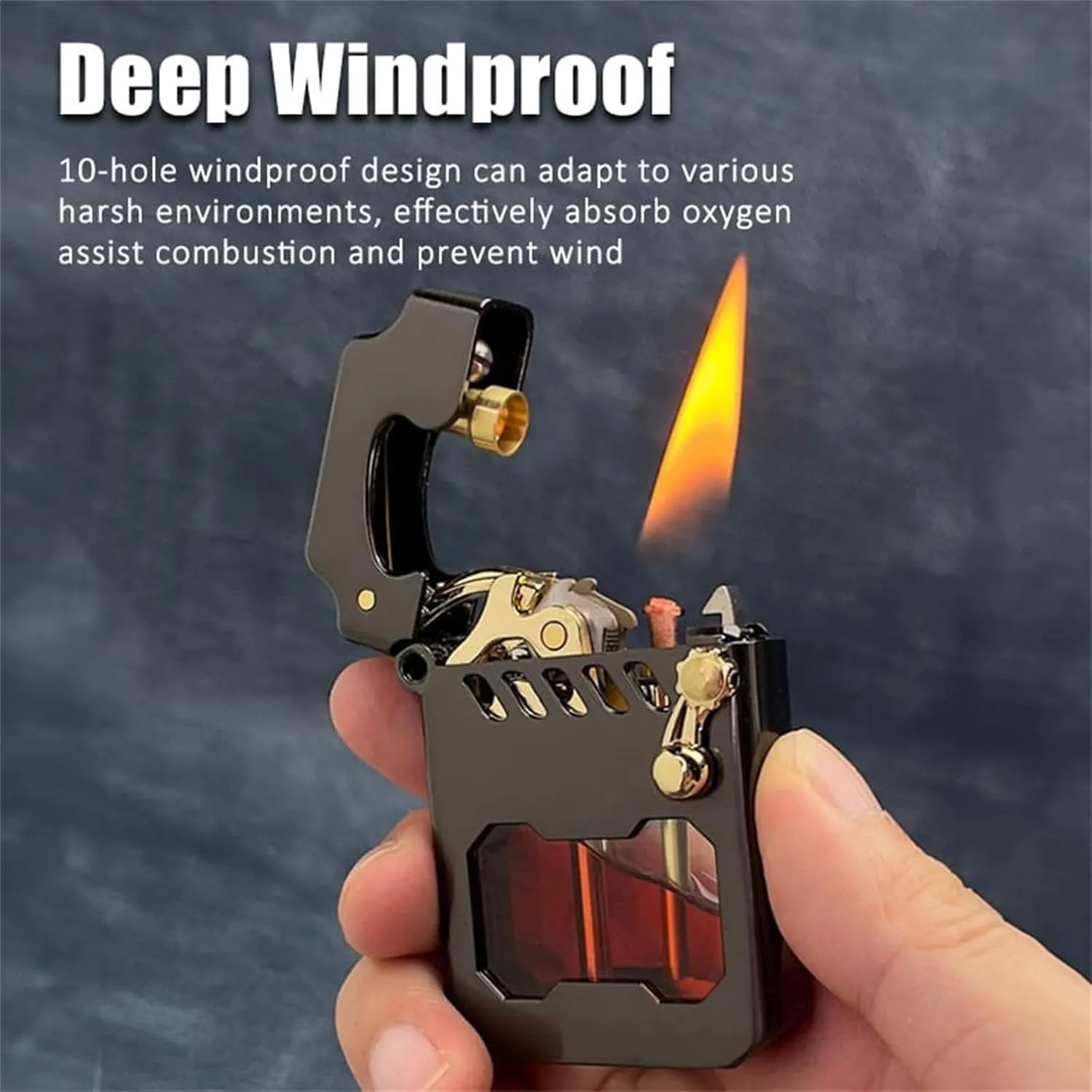 Mecha Metal Rocker, Retro Transparent Oil Tank Kerosene Lighter (Silver)