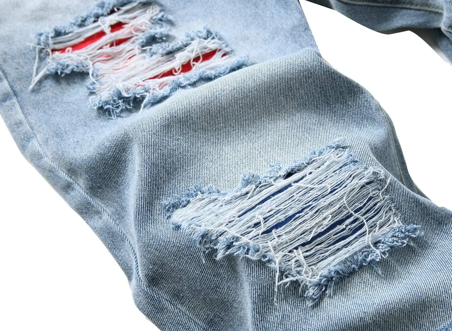 Men Ripped Jeans, Slim Fit Straight Leg, Denim Pants with Holes