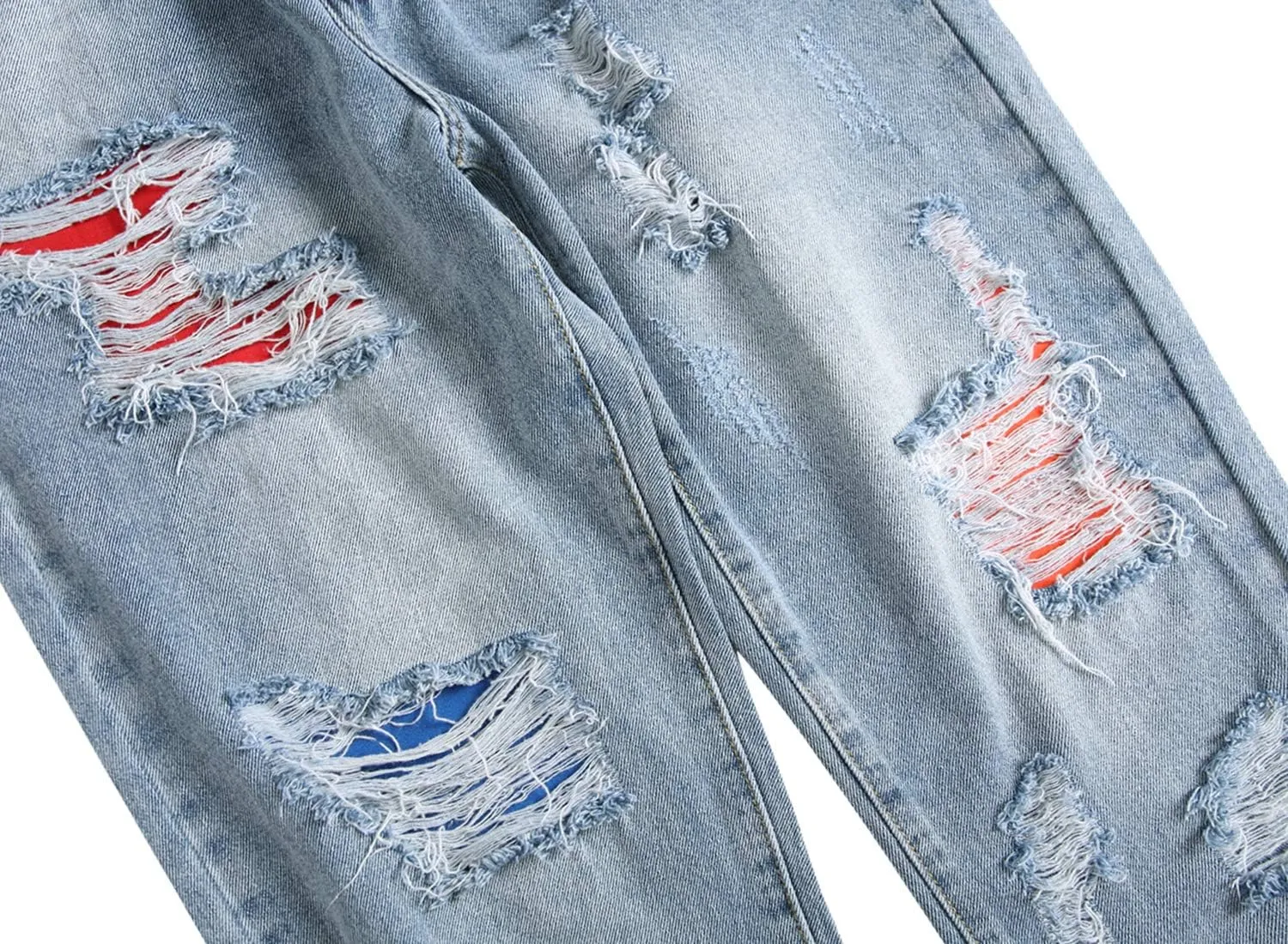 Men Ripped Jeans, Slim Fit Straight Leg, Denim Pants with Holes