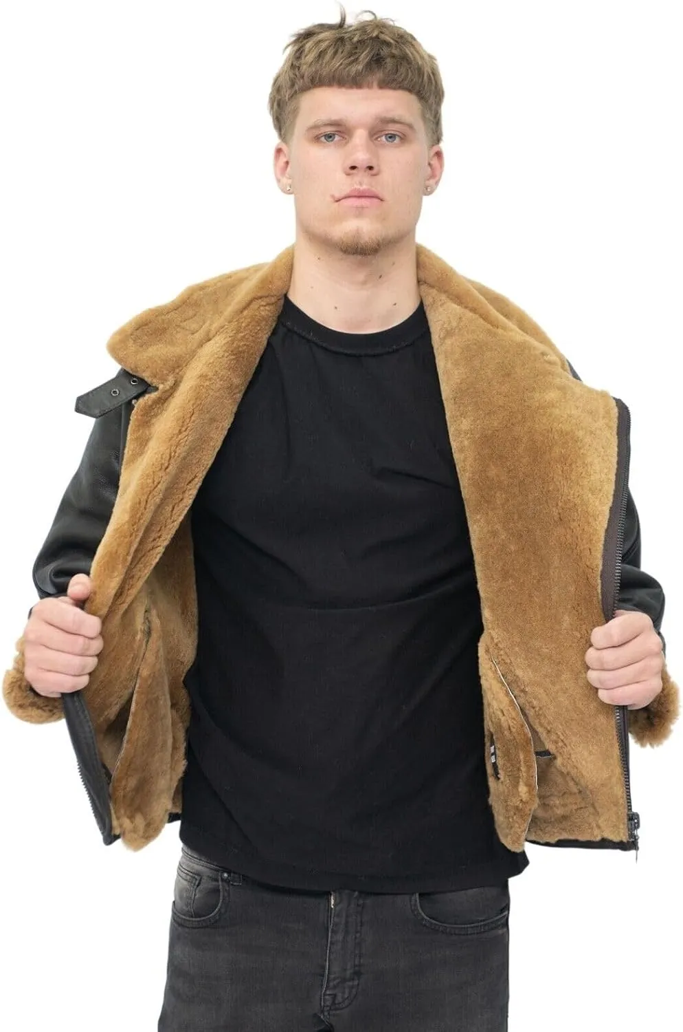 Men’s Aviator B3 Flying Cross Zip Shearling Leather Bomber Pilot Jacket