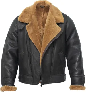 Men’s Aviator B3 Flying Cross Zip Shearling Leather Bomber Pilot Jacket