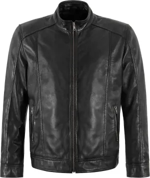 Men's Classic Genuine Leather Jacket Black Casual Fashion Biker Style Jacket 5511