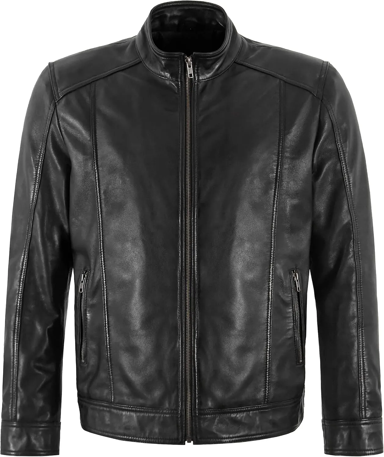 Men's Classic Genuine Leather Jacket Black Casual Fashion Biker Style Jacket 5511