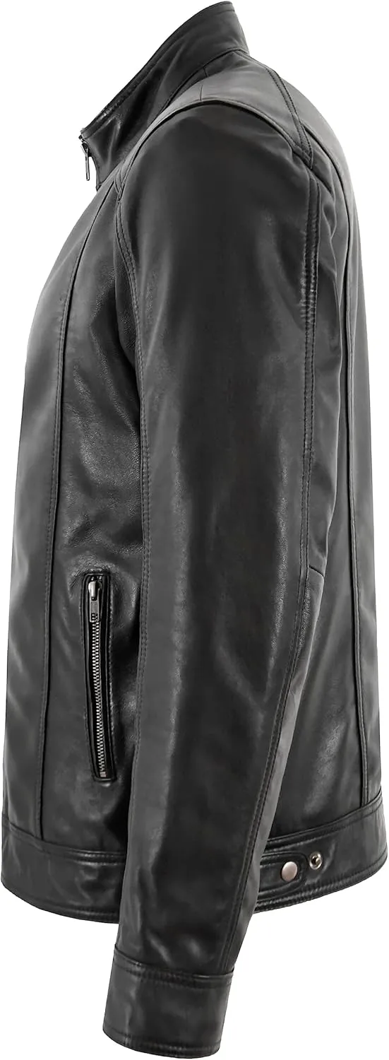 Men's Classic Genuine Leather Jacket Black Casual Fashion Biker Style Jacket 5511