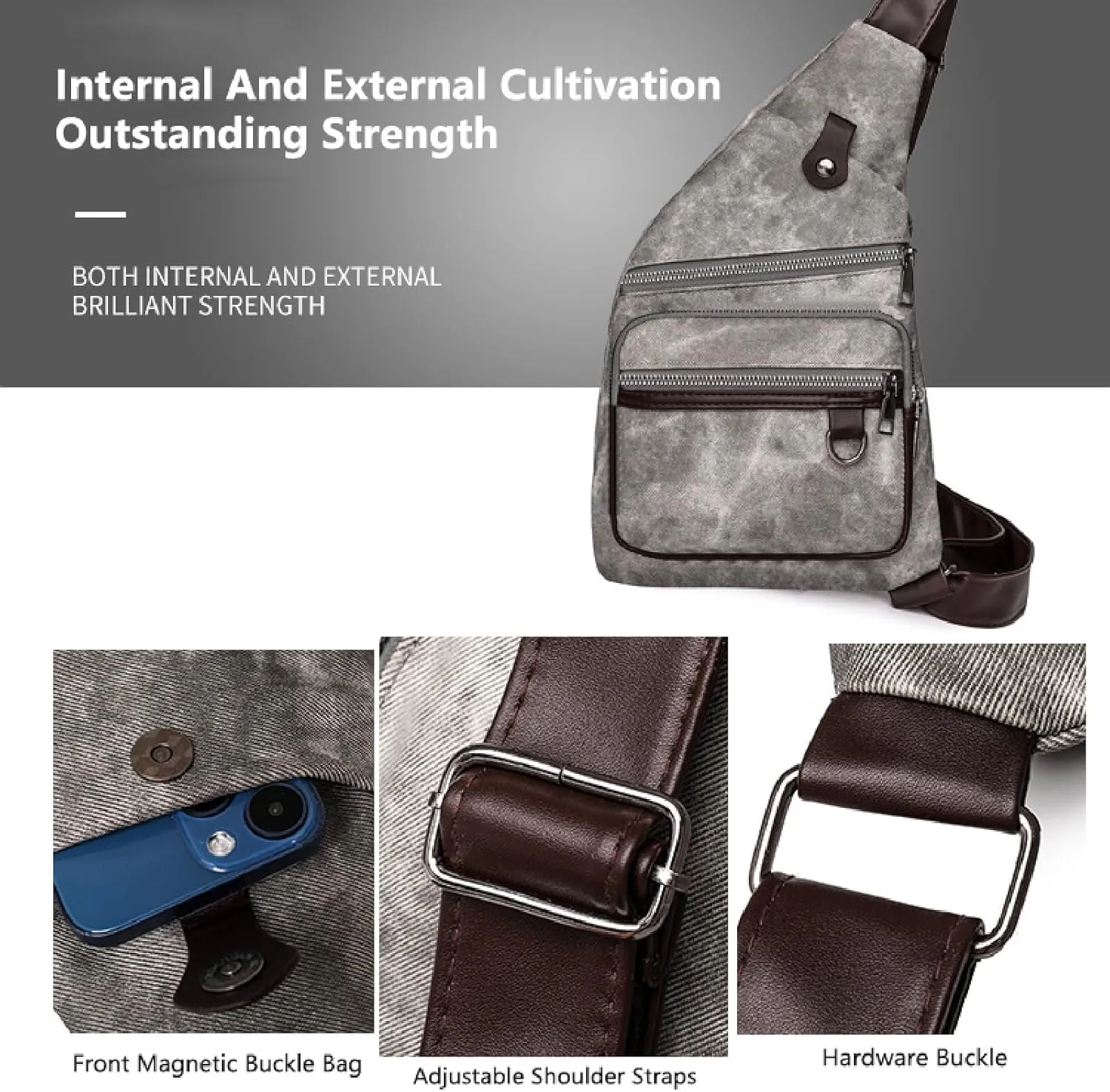 Mens Crossbody Sling Bags Waterproof Anti Thef Multipurpose Chest Bag Shoulder Bag for Running Hiking Camping(Gray)
