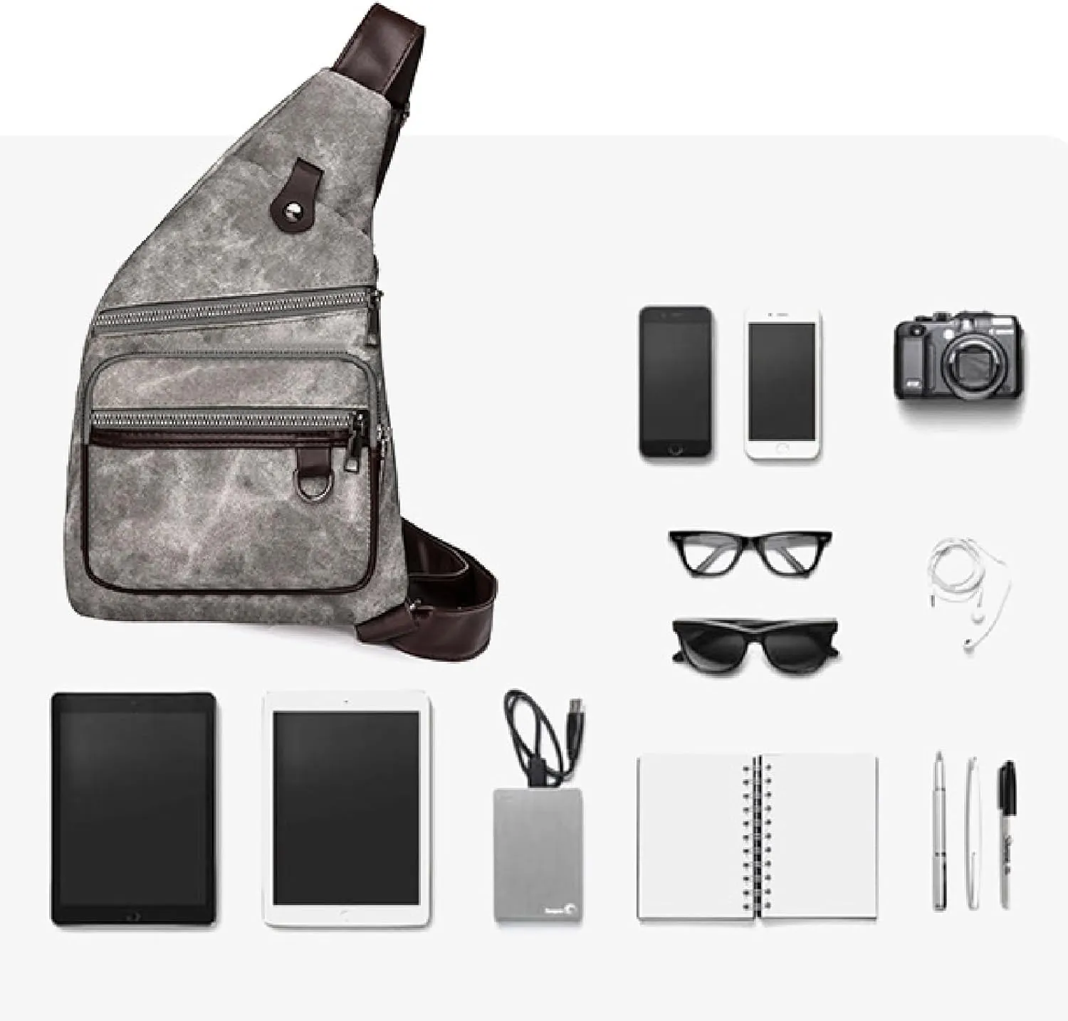 Mens Crossbody Sling Bags Waterproof Anti Thef Multipurpose Chest Bag Shoulder Bag for Running Hiking Camping(Gray)