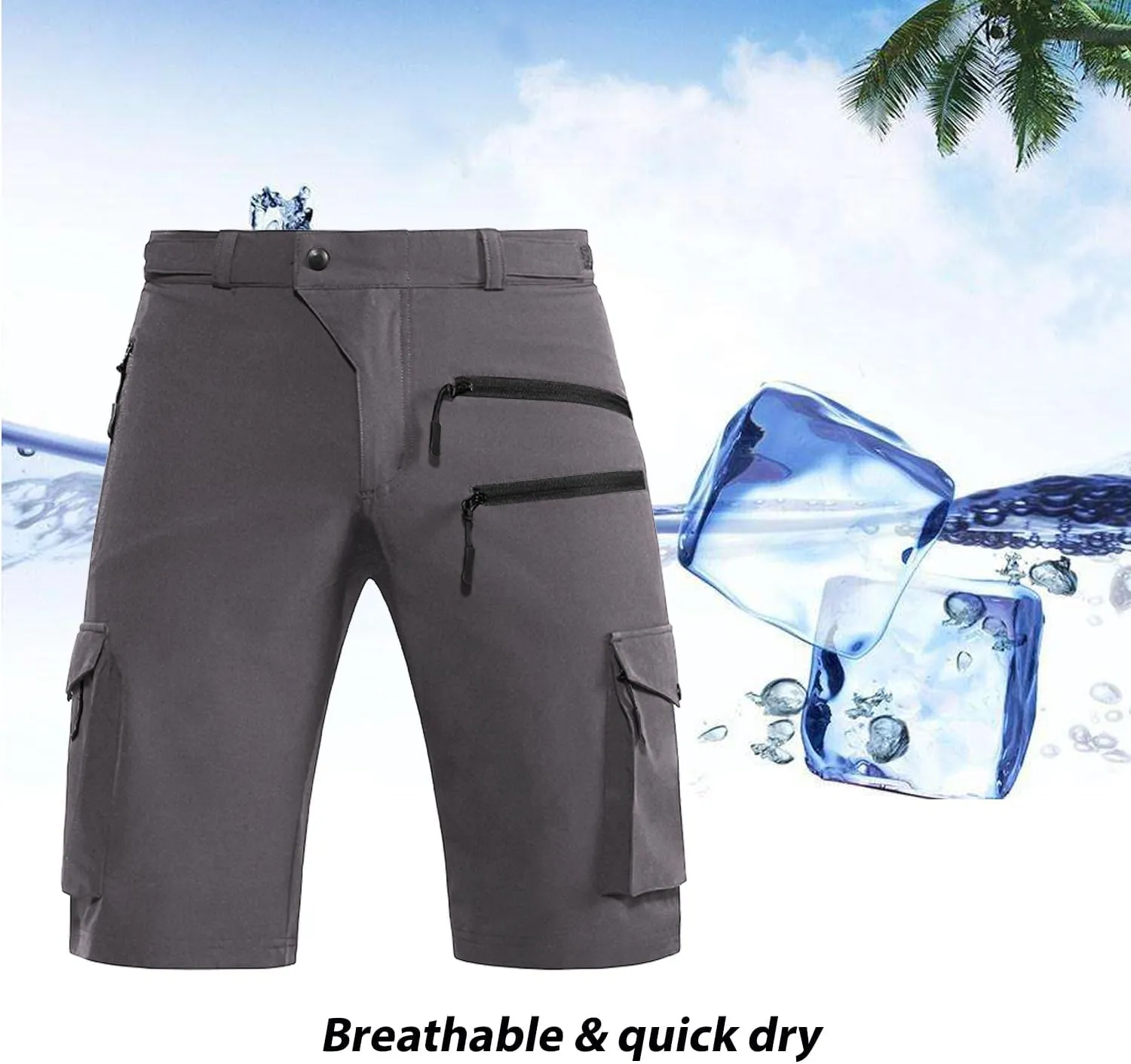 Men's Mountain Bike Shorts Stretch Hiking Cargo Shorts Quick Dry with Zipper Pocket for Bicycle Cycling Casual Golf
