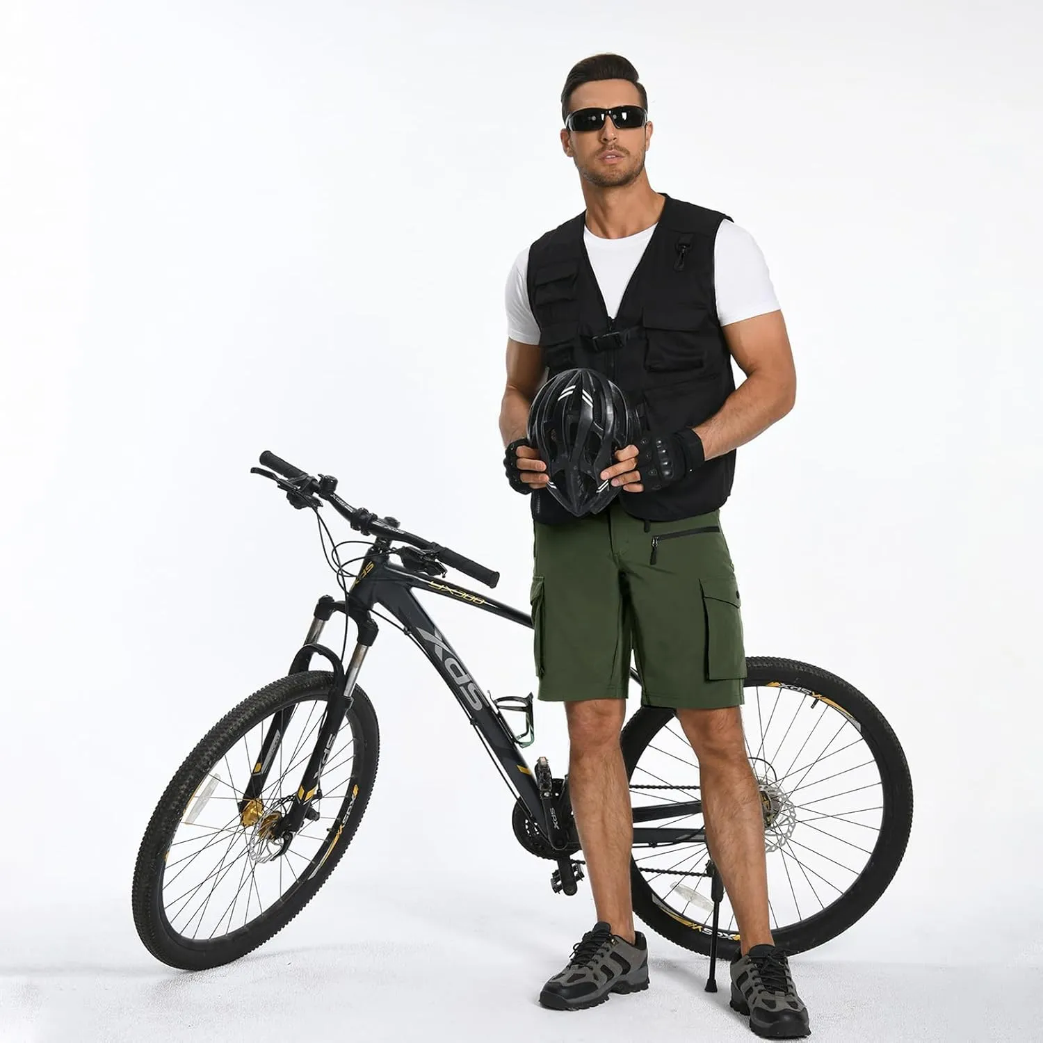 Men's Mountain Bike Shorts Stretch Hiking Cargo Shorts Quick Dry with Zipper Pocket for Bicycle Cycling Casual Golf