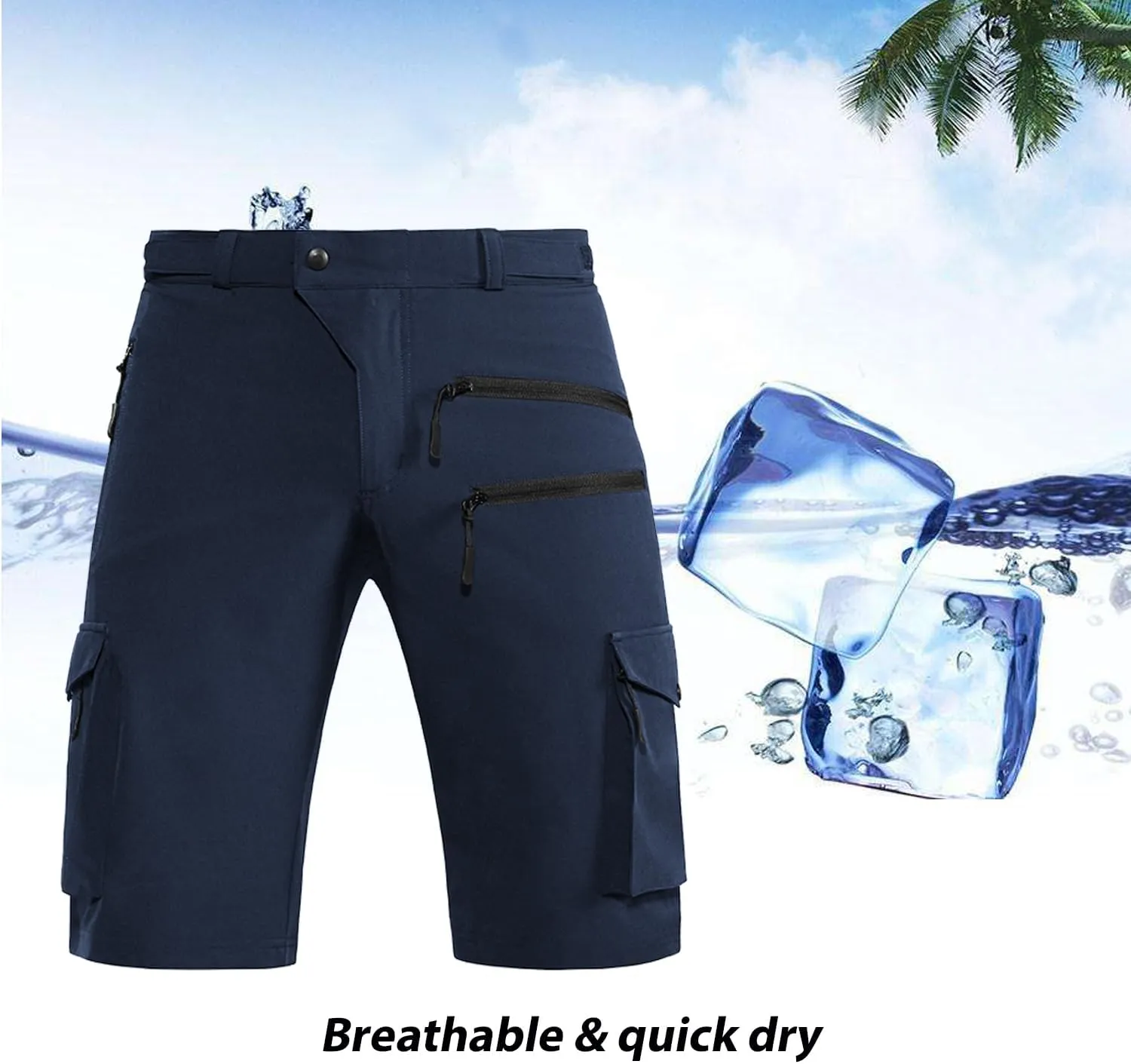 Men's Mountain Bike Shorts Stretch Hiking Cargo Shorts Quick Dry with Zipper Pocket for Bicycle Cycling Casual Golf