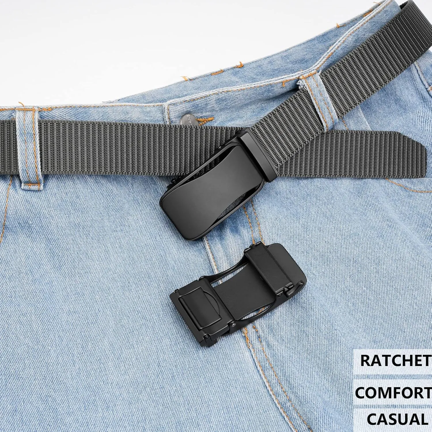 Men's Ratchet Web Belt, Golf Belt Nylon Automatic Buckle Belt for Hiking Rigger Military Work-Quick Release