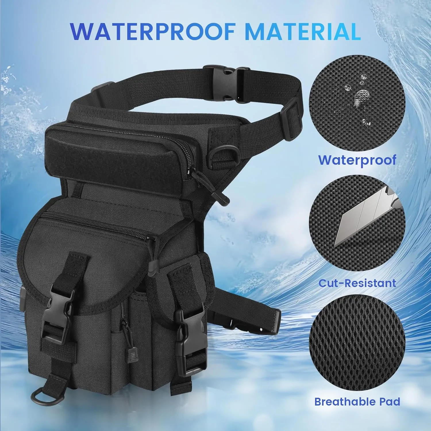 Metal Detecting Bag, Metal Detecting Waist Bag, Drop Leg Bag, Waterproof Metal Detector Tool Bag, for Outdoor Metal Detector Accessory (Black)