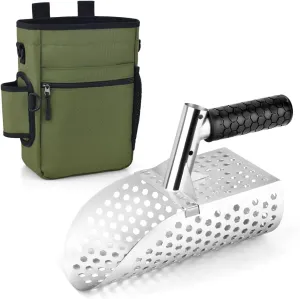 Metal Detector Scoop & Multifunctional Metal Detecting Waist Pouch,Sand Scoop for Metal Detecting,Stainless Steel Sand Sifter Shovel for Beach, Underwater Treasure Hunting