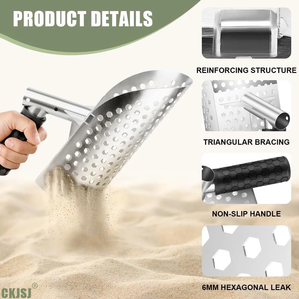 Metal Detector Scoop & Multifunctional Metal Detecting Waist Pouch,Sand Scoop for Metal Detecting,Stainless Steel Sand Sifter Shovel for Beach, Underwater Treasure Hunting