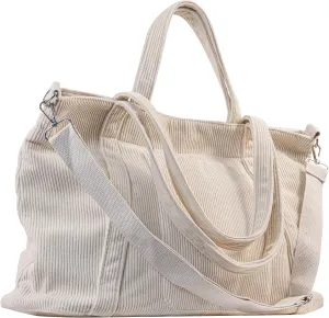 METALPHA Tote Bag for Women, Large Work Corduroy Tote Bags Zippered Messenger Travel Bag Shoulder Crossbody Hobo Handbags