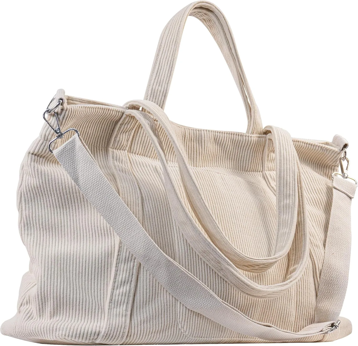 METALPHA Tote Bag for Women, Large Work Corduroy Tote Bags Zippered Messenger Travel Bag Shoulder Crossbody Hobo Handbags