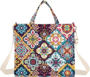 Mexican Ceramic Tile Corduroy Tote Bag for Women Hobo Crossbody Bag Purse Stylish Shoulder Handbag Messenger Bags, S