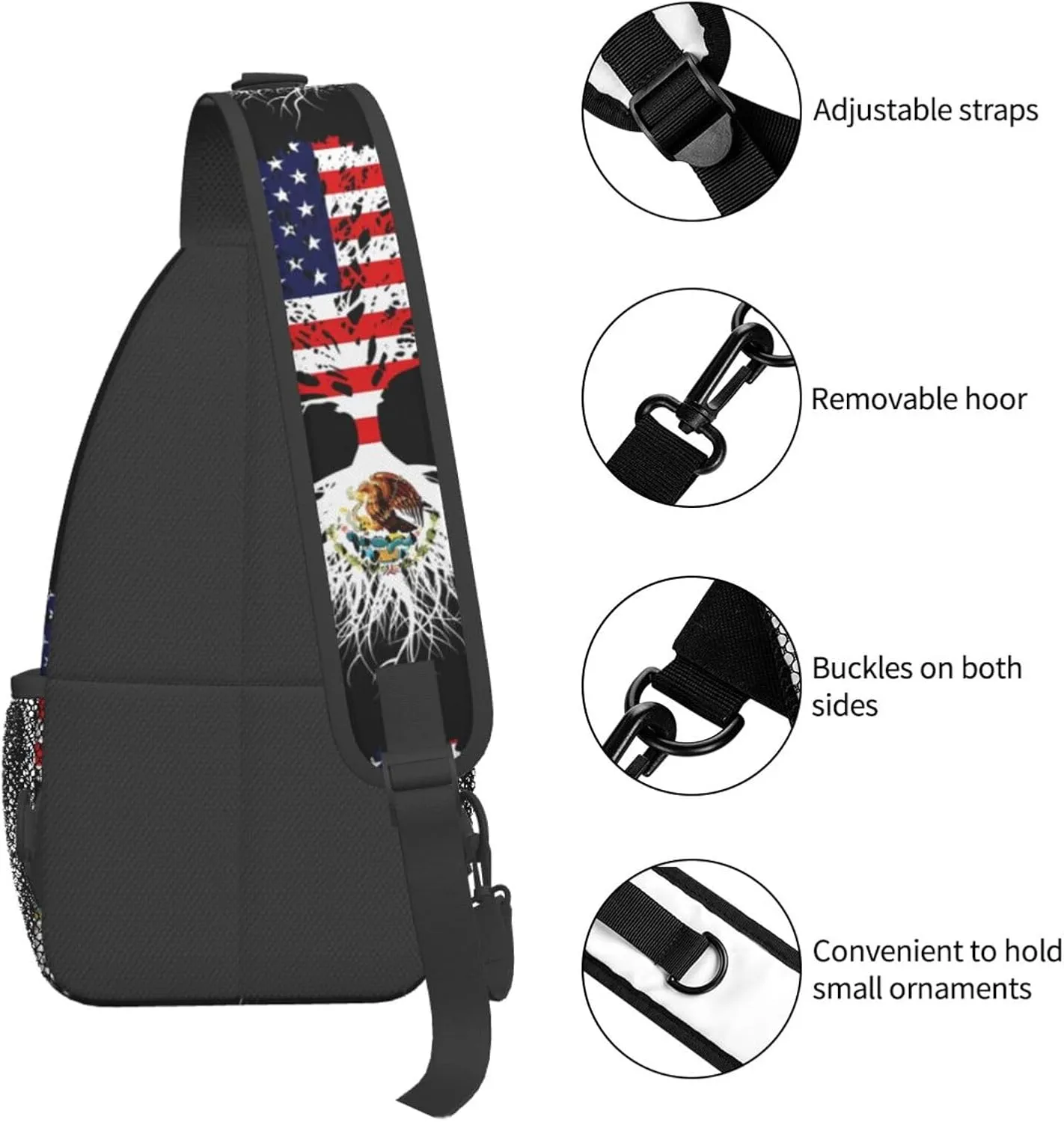 Mexican Mexico American Flag Mexico Grown Mexican Roots Chest Sling Bag Crossbody Shoulder Backpack Bag Gym Cycling Daypack Travel Hiking Cross Bag