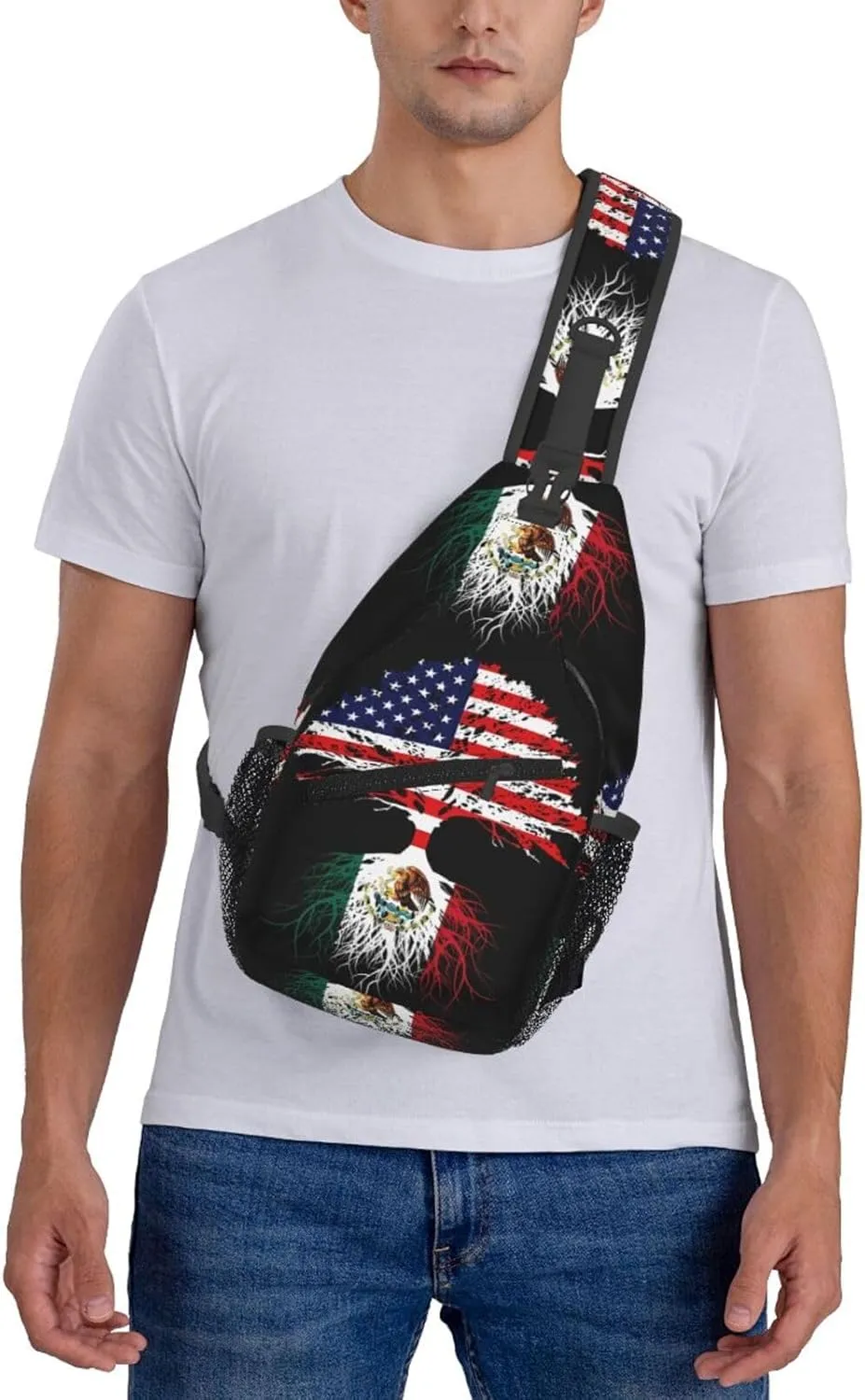 Mexican Mexico American Flag Mexico Grown Mexican Roots Chest Sling Bag Crossbody Shoulder Backpack Bag Gym Cycling Daypack Travel Hiking Cross Bag