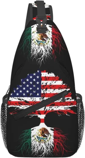 Mexican Mexico American Flag Mexico Grown Mexican Roots Chest Sling Bag Crossbody Shoulder Backpack Bag Gym Cycling Daypack Travel Hiking Cross Bag