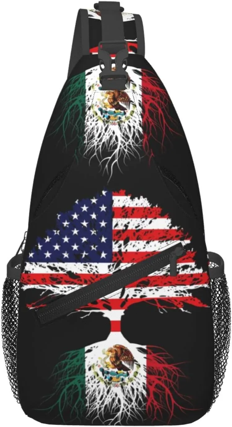 Mexican Mexico American Flag Mexico Grown Mexican Roots Chest Sling Bag Crossbody Shoulder Backpack Bag Gym Cycling Daypack Travel Hiking Cross Bag