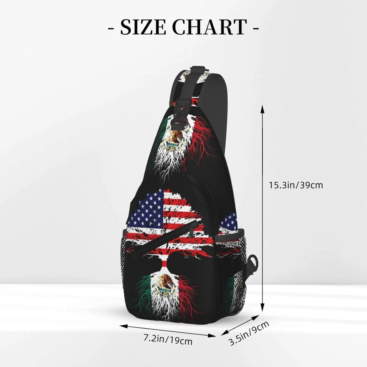 Mexican Mexico American Flag Mexico Grown Mexican Roots Chest Sling Bag Crossbody Shoulder Backpack Bag Gym Cycling Daypack Travel Hiking Cross Bag