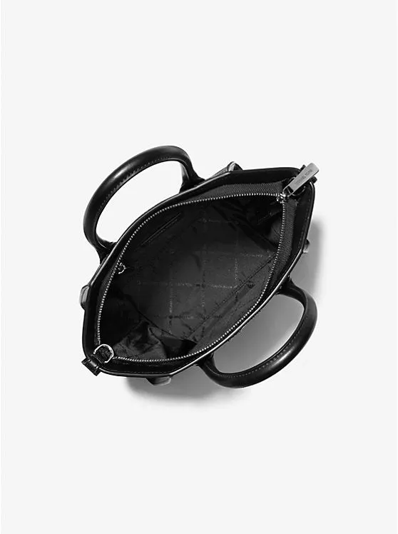 Michael Kors Avril MIDI Studded Patchwork and Signature Logo Satchel-Black