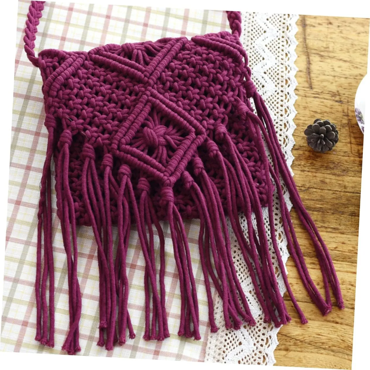 Mikinona fringe crossbody purse Crochet shoulder bag crochet change purse fringed messenger bag Crossbody Bags