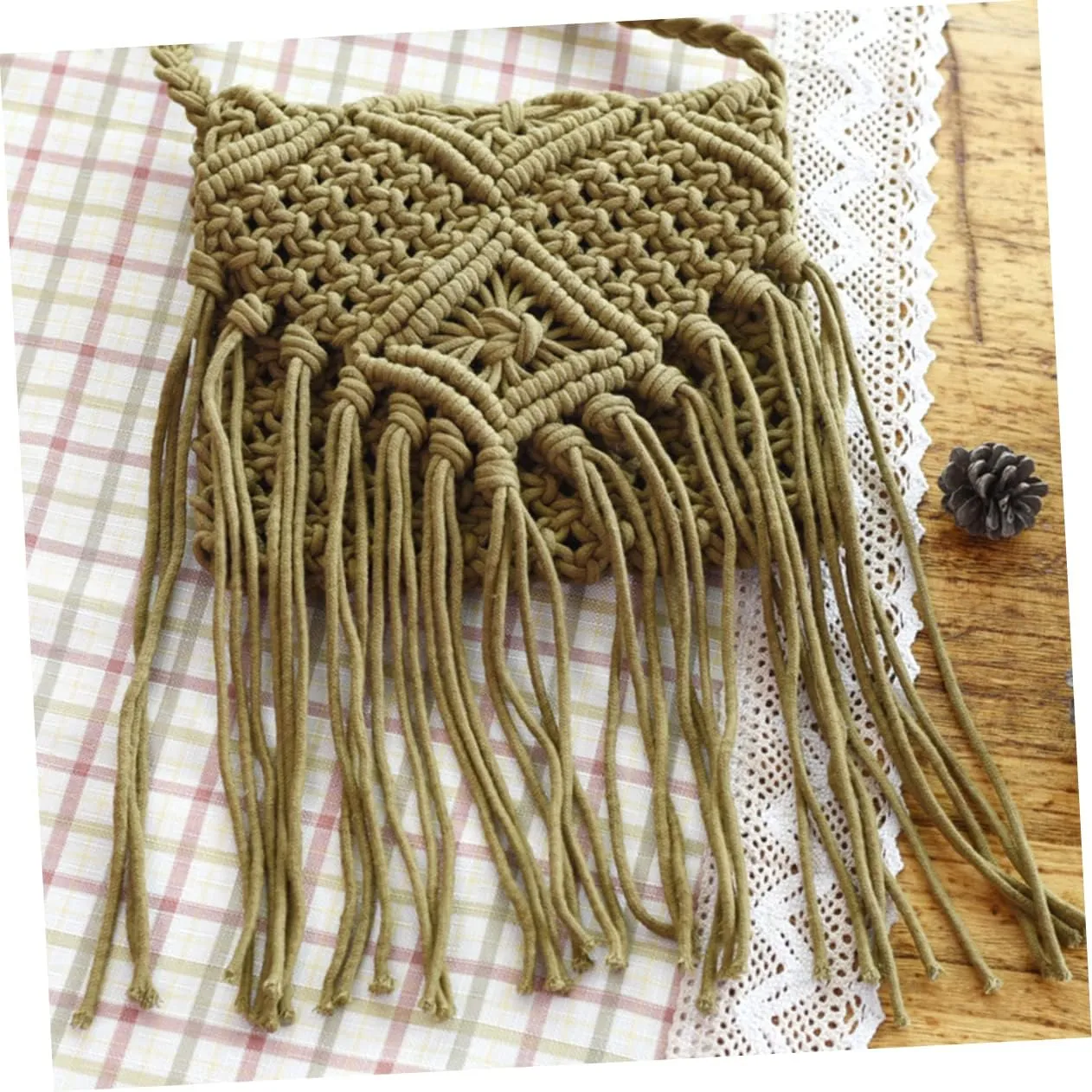 Mikinona fringe crossbody purse Crochet shoulder bag crochet change purse fringed messenger bag Crossbody Bags
