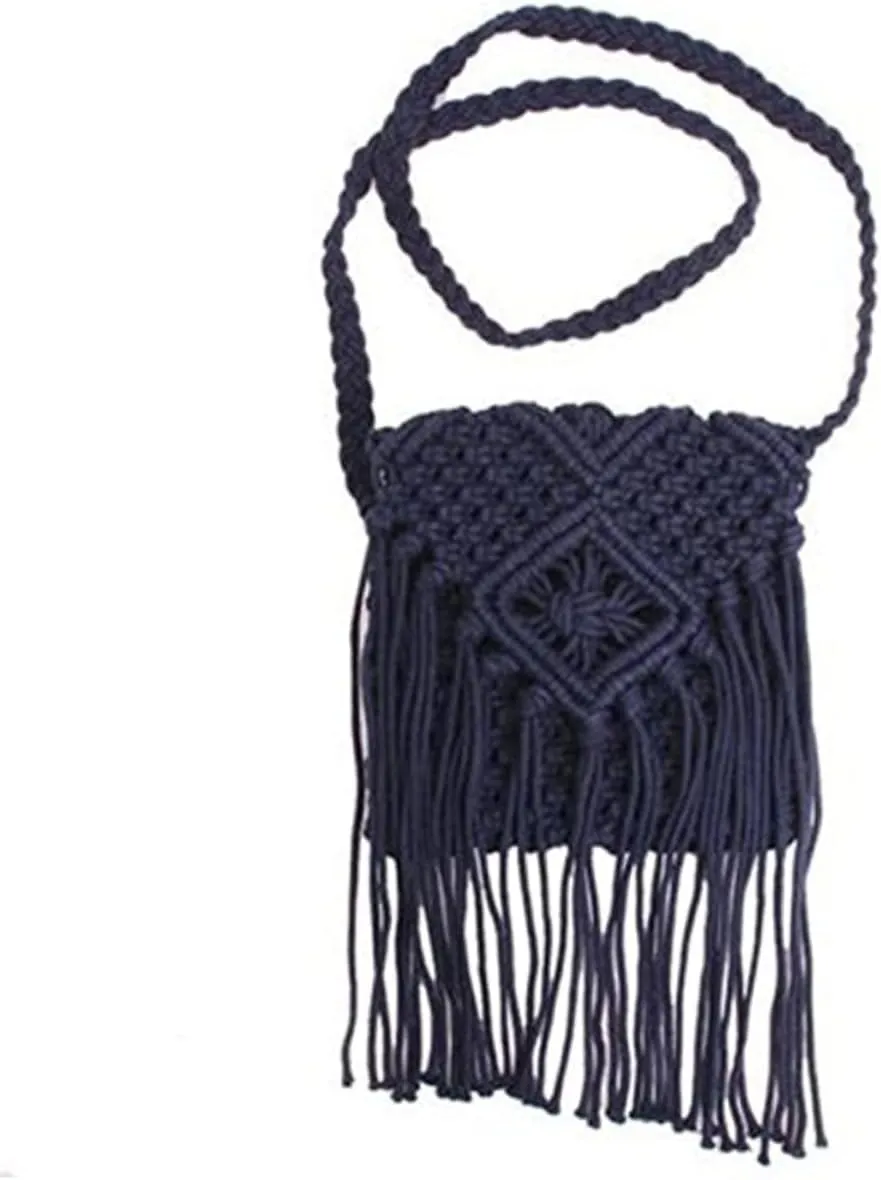 Mikinona fringe crossbody purse Crochet shoulder bag crochet change purse fringed messenger bag Crossbody Bags