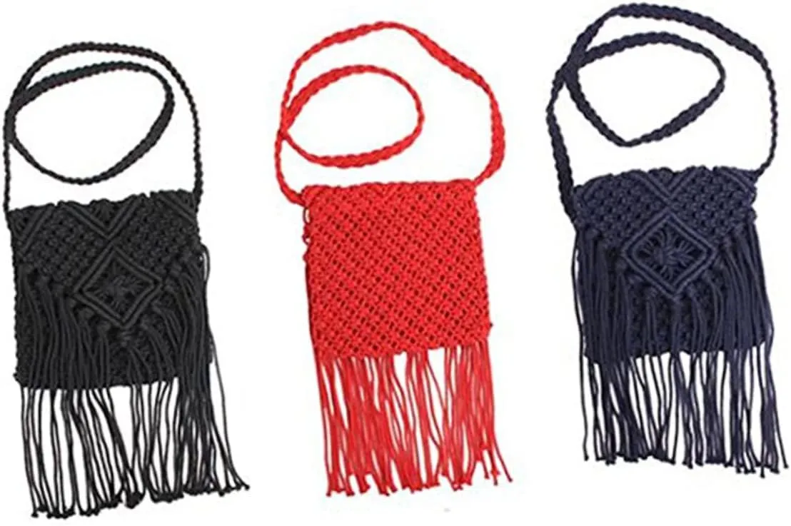 Mikinona fringe crossbody purse Crochet shoulder bag crochet change purse fringed messenger bag Crossbody Bags