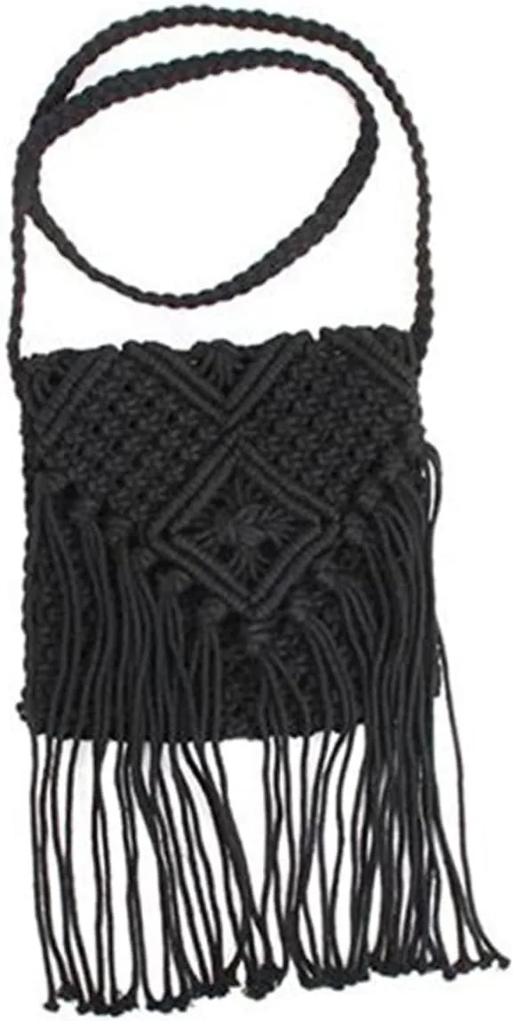 Mikinona fringe crossbody purse Crochet shoulder bag crochet change purse fringed messenger bag Crossbody Bags