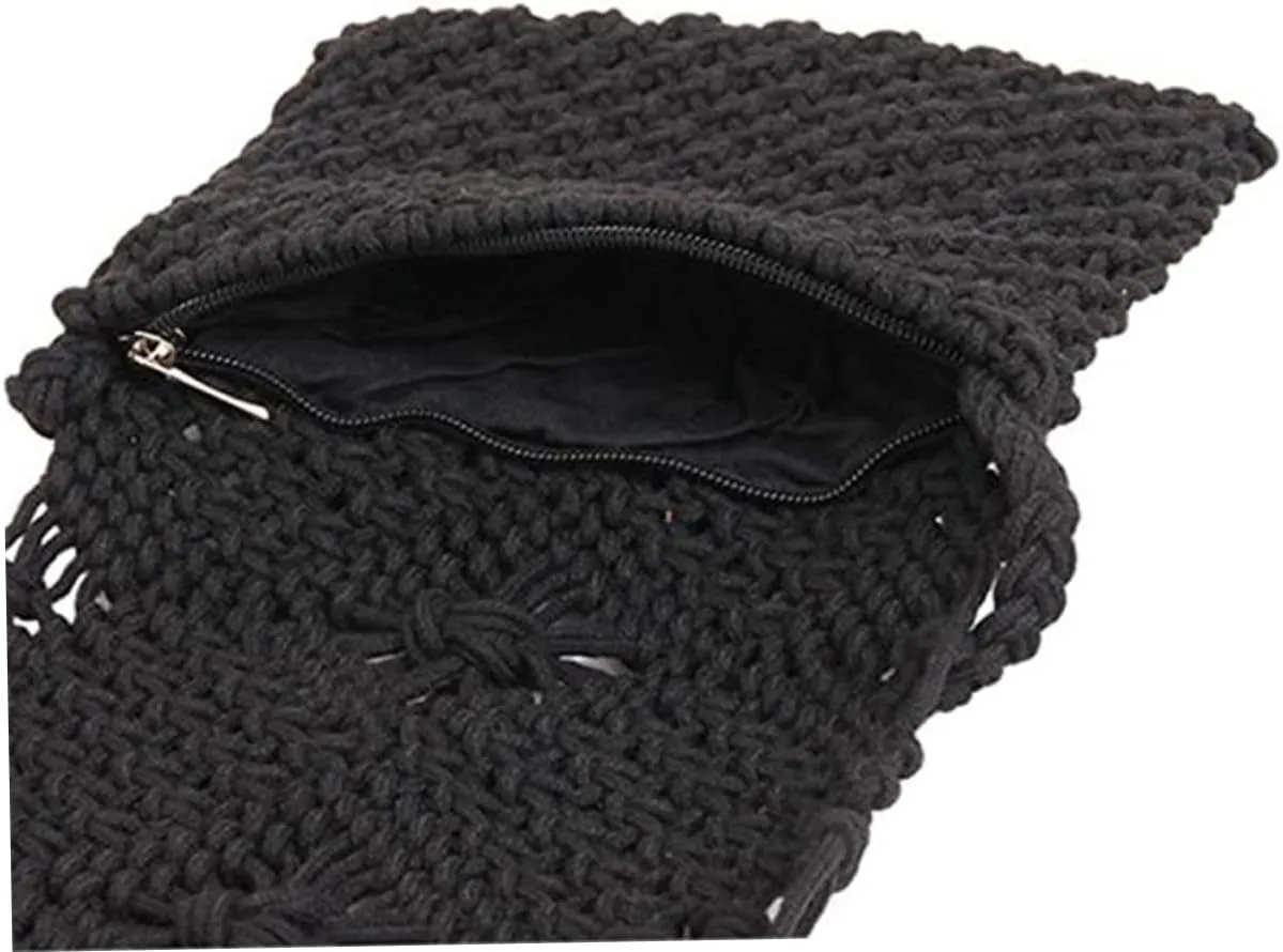 Mikinona fringe crossbody purse Crochet shoulder bag crochet change purse fringed messenger bag Crossbody Bags