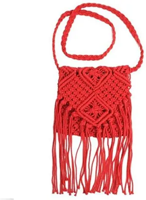 Mikinona fringe crossbody purse Crochet shoulder bag crochet change purse fringed messenger bag Crossbody Bags