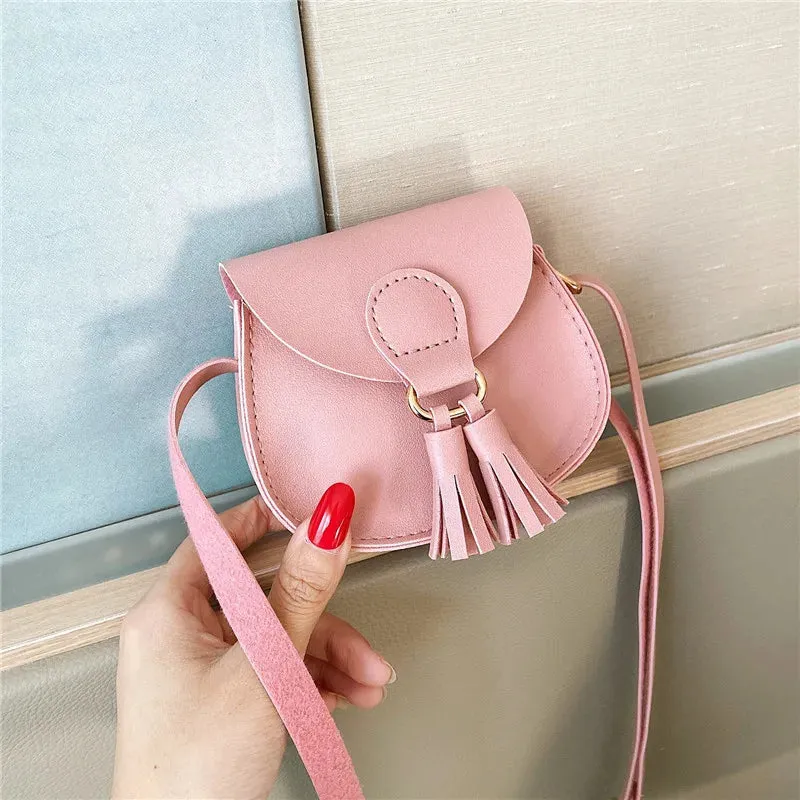 Mini Children Bag Cute PU Tassels Decor Princess Messenger Bags for Baby Girls Fashion Shoulder Bag Girls Birthday Gifts