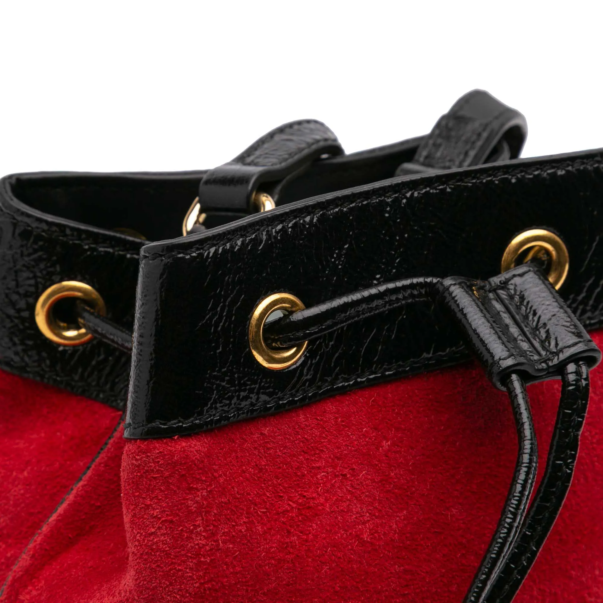 Mini Suede and Patent Web Ophidia Bucket Bag