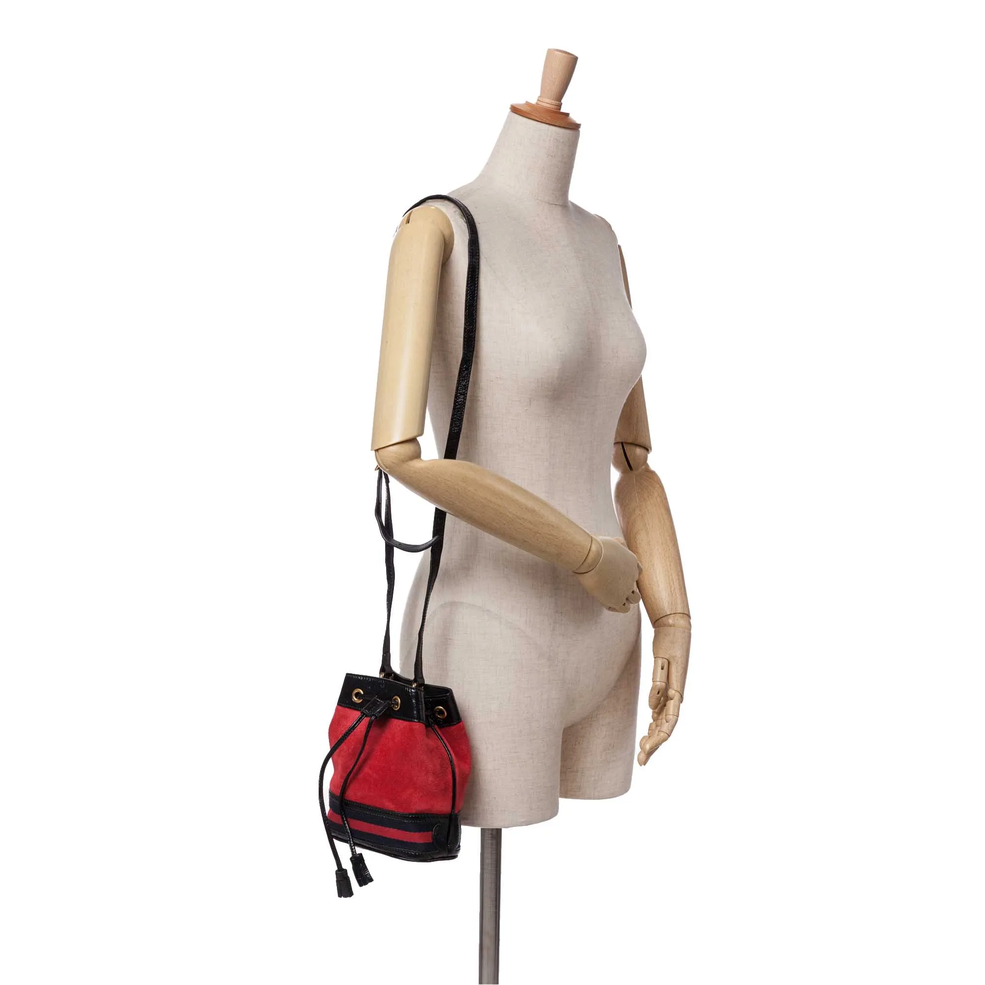 Mini Suede and Patent Web Ophidia Bucket Bag