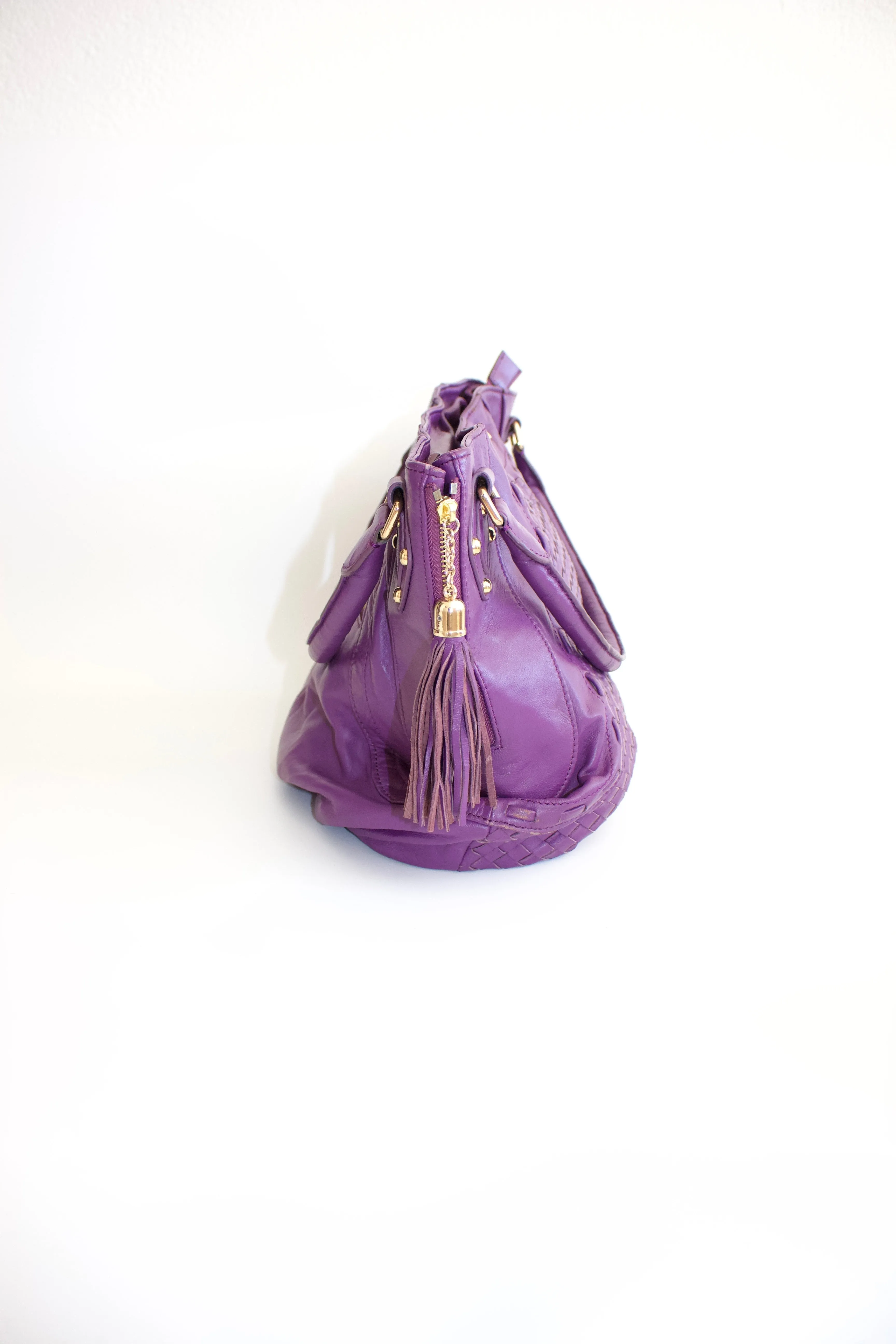 Miu Miu purple woven leather shoulder bag with tassels