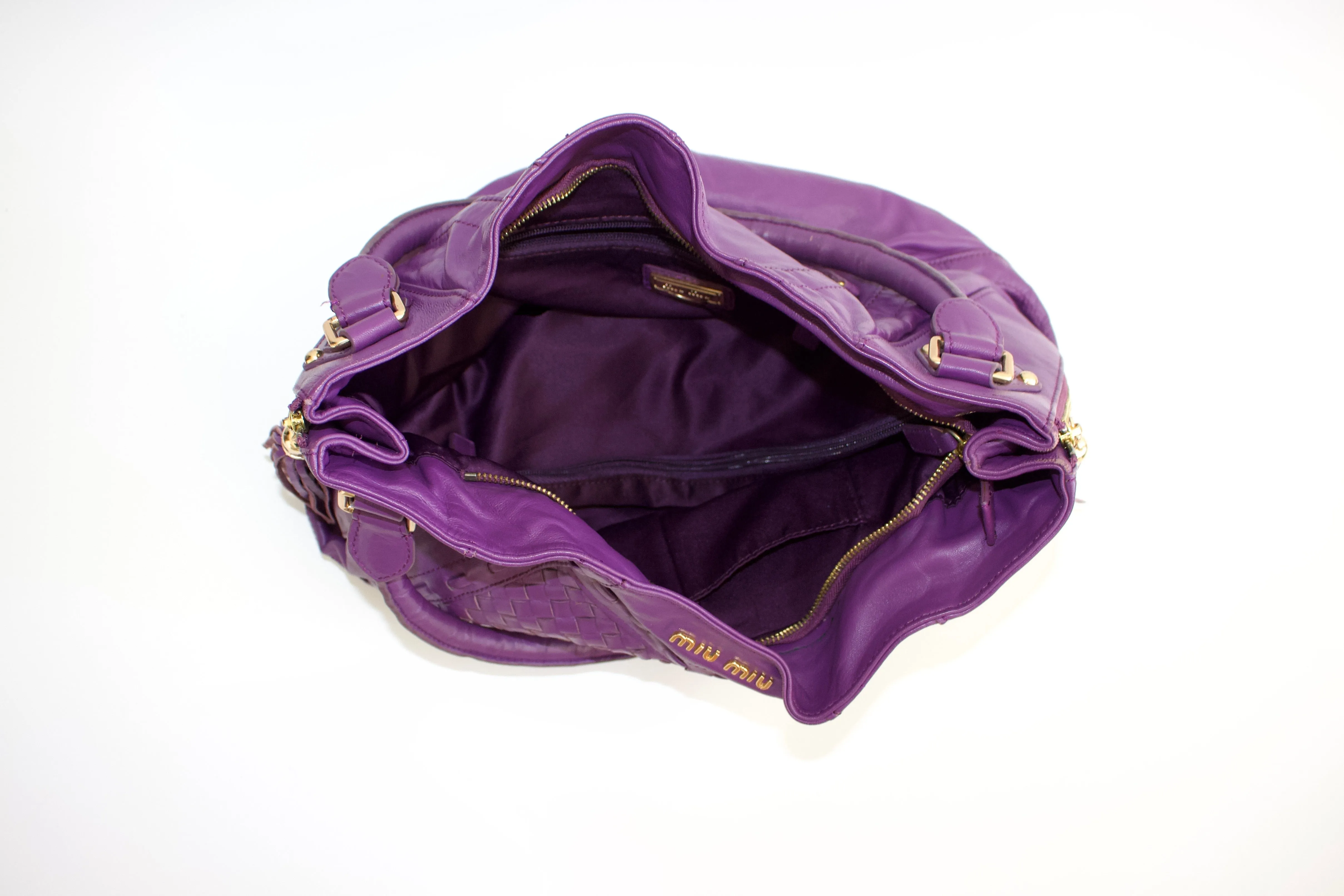 Miu Miu purple woven leather shoulder bag with tassels
