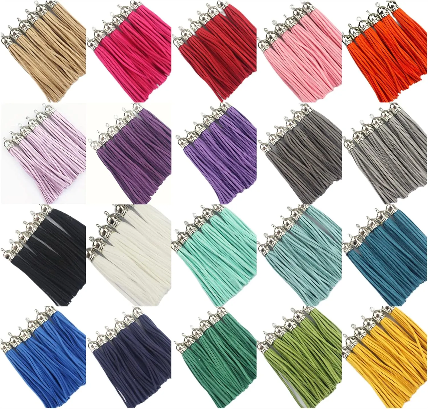 Mixed Color CCB Cap Faux Suede Tassel Leather Charm Keychain Cellphone Straps (40 Silver Tassel of 3-1/2 inch)