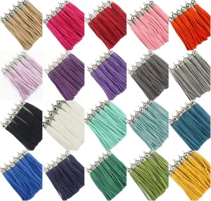 Mixed Color CCB Cap Faux Suede Tassel Leather Charm Keychain Cellphone Straps (40 Silver Tassel of 3-1/2 inch)